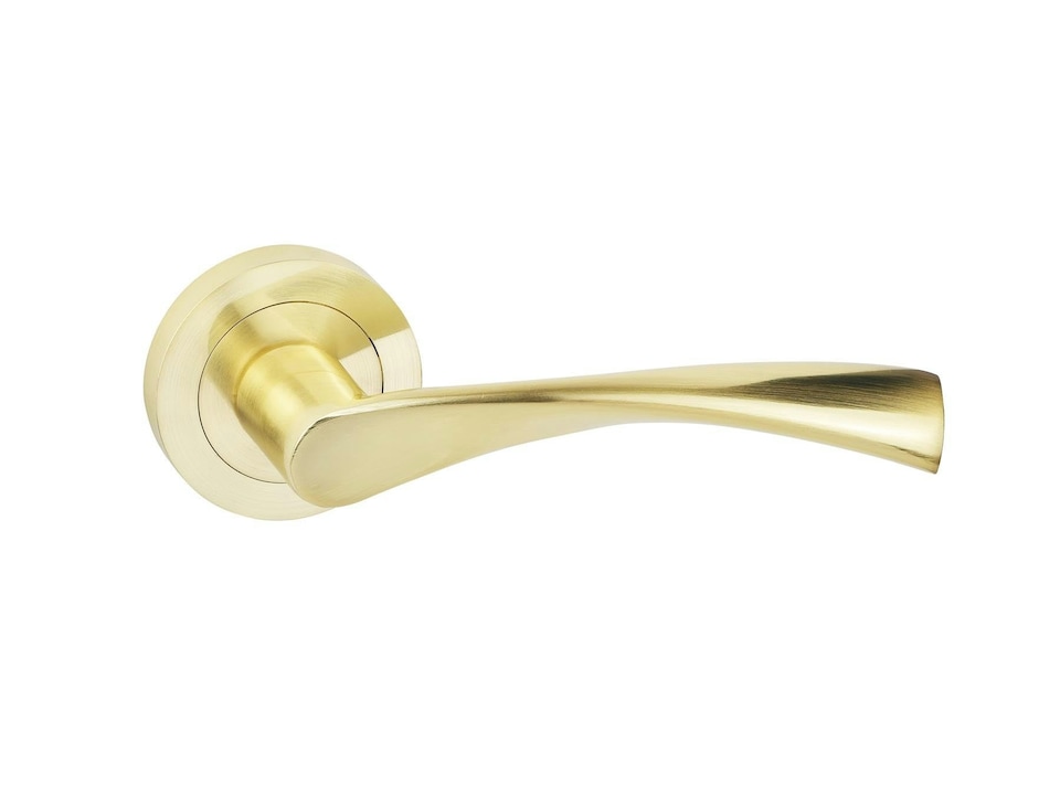 image 1 of Golden Grace 5 Pair Astrid Design Door Handles Satin Brass Finish with Spindle and Fixings | Grey | 5 Pairs