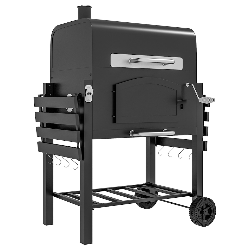 image 1 of Outsunny Charcoal Grill BBQ Trolley  Adjustable Charcoal Height & Thermometer
