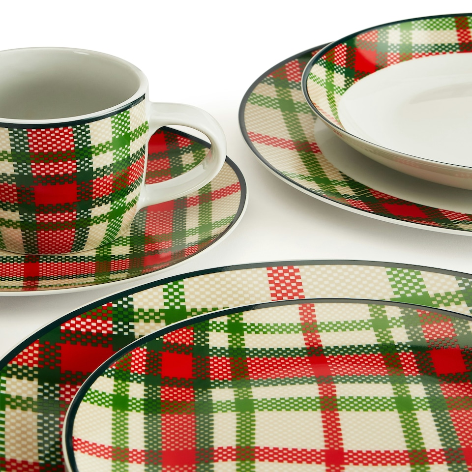 image 1 of 30pc Green Tartan Dinner Set