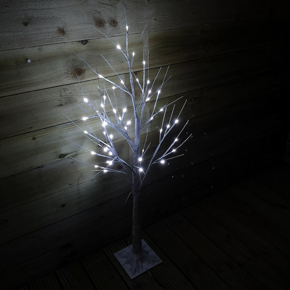 image 1 of 1.2m (4ft) Indoor Outdoor Christmas Lit Birch Tree with 48 Ice White LEDs
