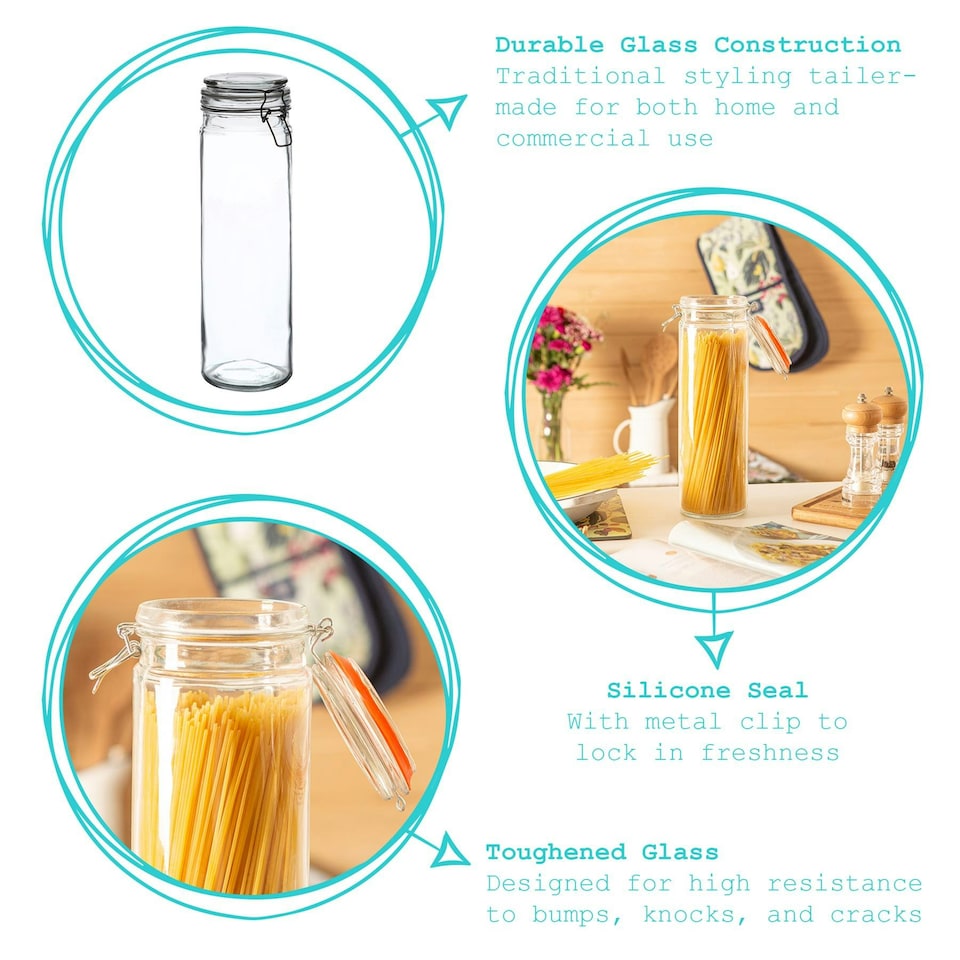 image 1 of Argon Tableware Glass Spaghetti Jars - 2 Litre - Orange Seal - Pack of 3
