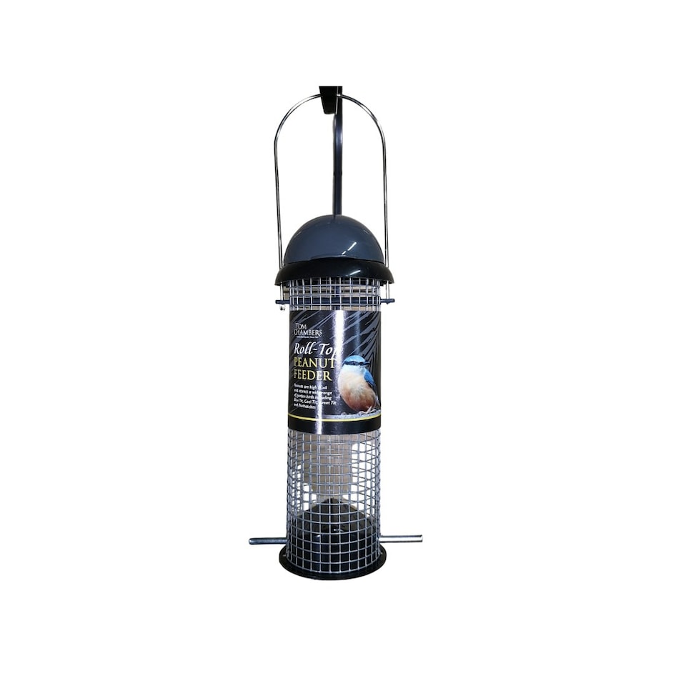 image 1 of Tom Chambers Roll Top Garden Wild Bird Hanging Grey and Black Plastic Peanut Feeder
