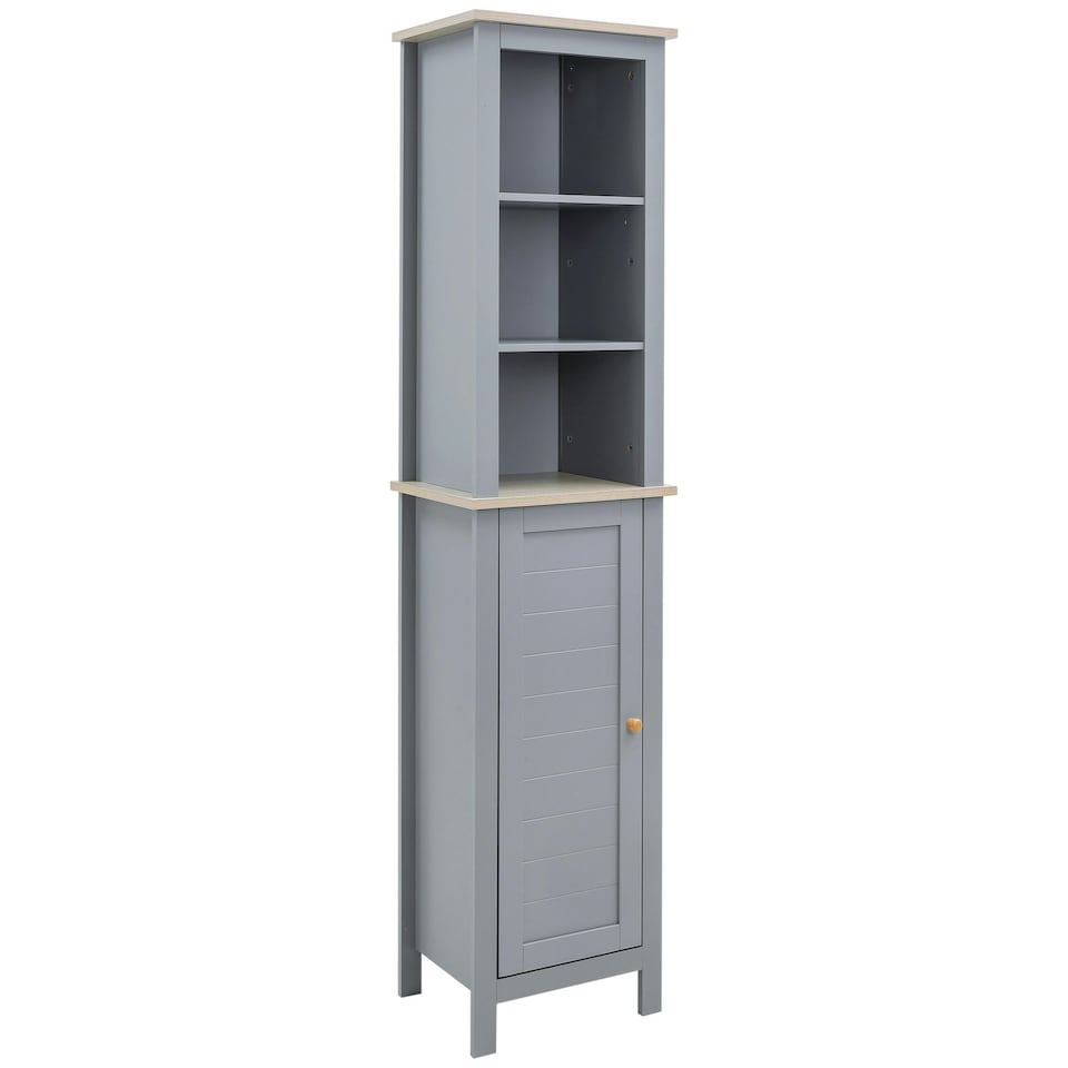 image 1 of kleankin Bathroom Floor Tall Cabinet Storage Unit w/ Cupboard Shelf