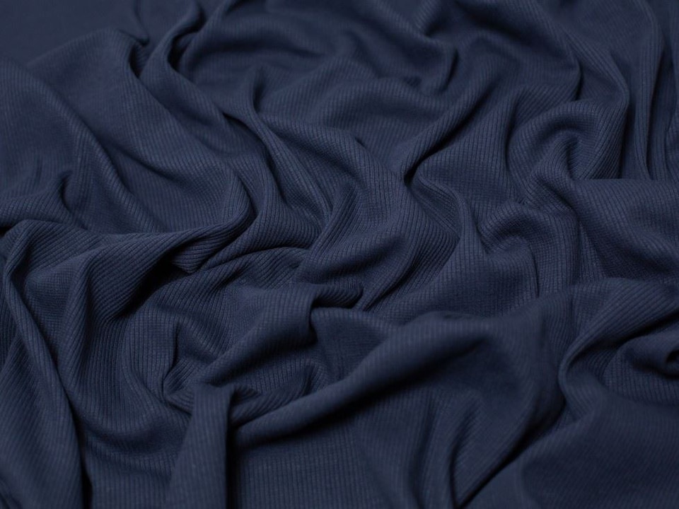 Minerva Core Range Navy Heavy Cotton Rib Stretch Knit Fabric for Dressmaking, 140cm / 55" Wide - per metre