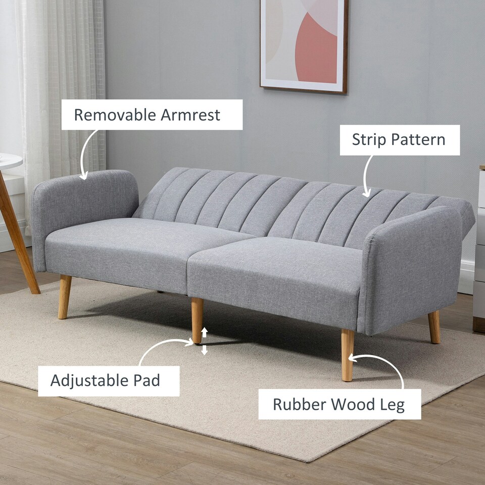 image 1 of HOMCOM 3 Seater Sofa Bed w/ Adjustable Backrest for Living Room, Guest Room 