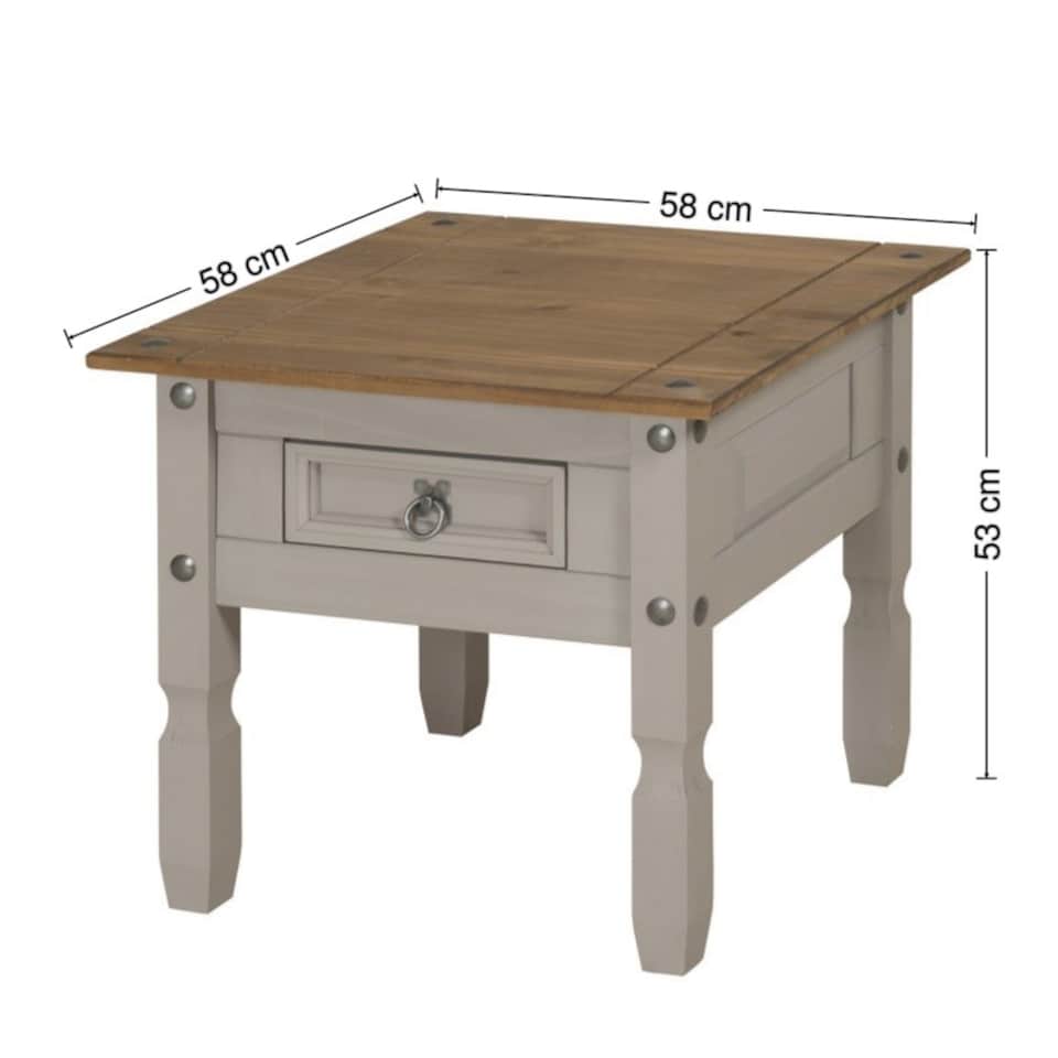 image 1 of Mercers Furniture Corona Grey Wax 1 Drawer Lamp Table Small Coffee Side Unit Solid Wood Pine Wooden Living Room with Mexican Styling