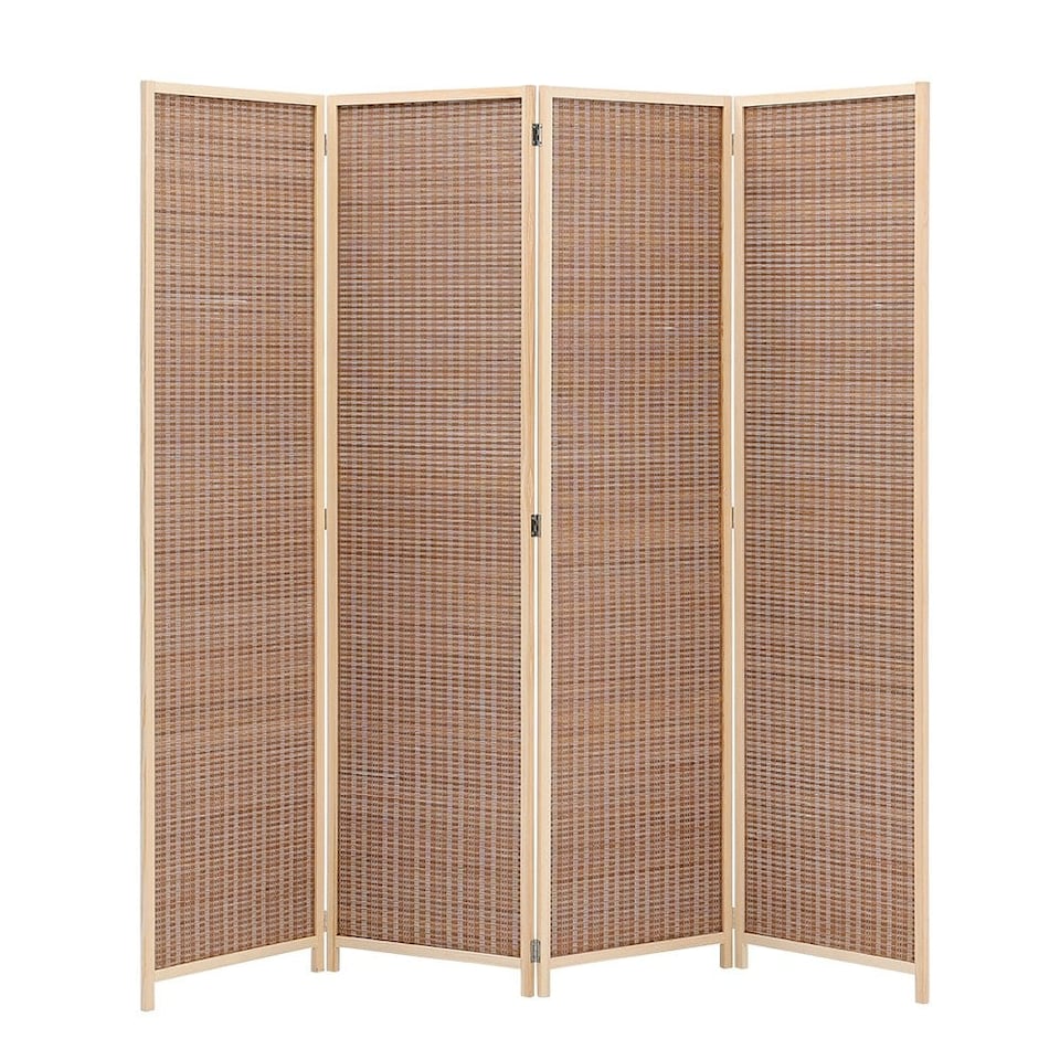 image 1 of Living and Home 4-Panel Bamboo Woven Folding Divider Screen - Brown | Brown