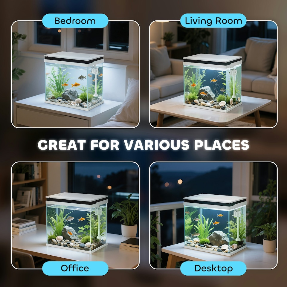 image 1 of PawHut 26L Small Fish Tank with Filter System, LED Lights, Water Pump, White