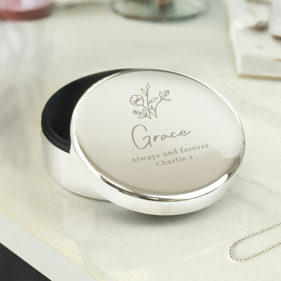 image 1 of Personalised Floral Round Trinket Box