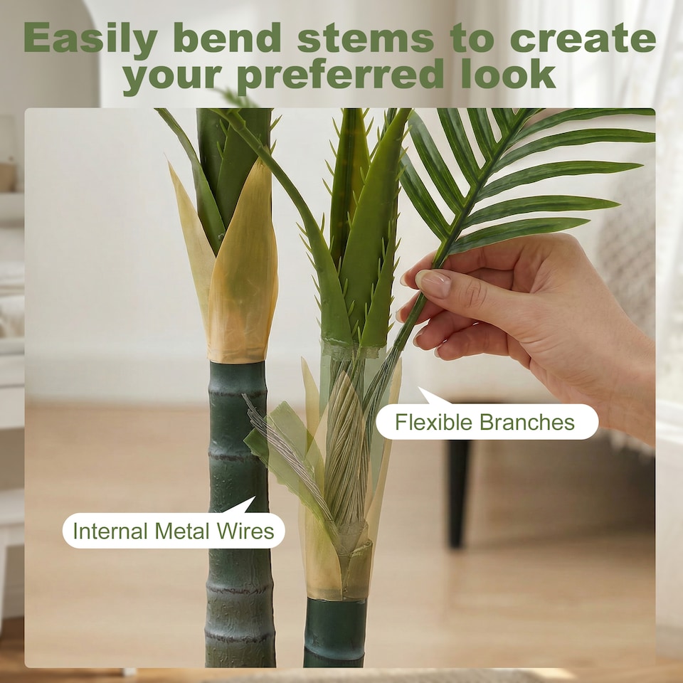 image 1 of HOMCOM 120cm Artificial Palm Tree with 14 PEVA Leaves in Pot, Green