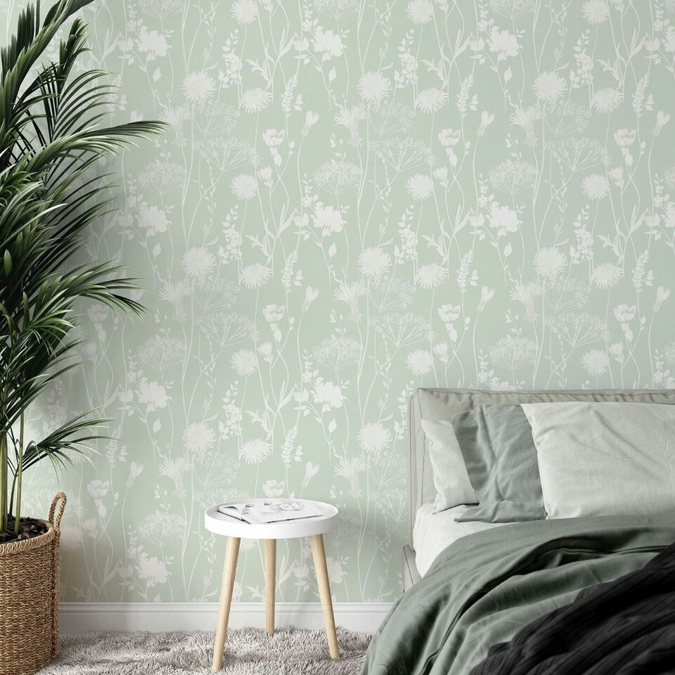 image 1 of Muriva Catherine Lansfield Meadowsweet Floral Wallpaper - Green - 10m x 53cm Green