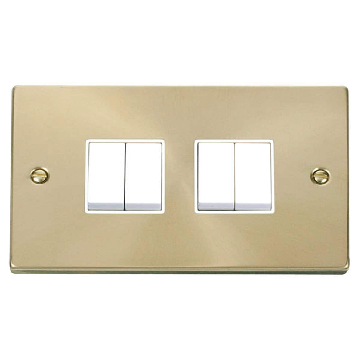 SE HOME Satin Brushed Brass 10A 4 Gang 2 Way Light Switch Gold Satin Brass