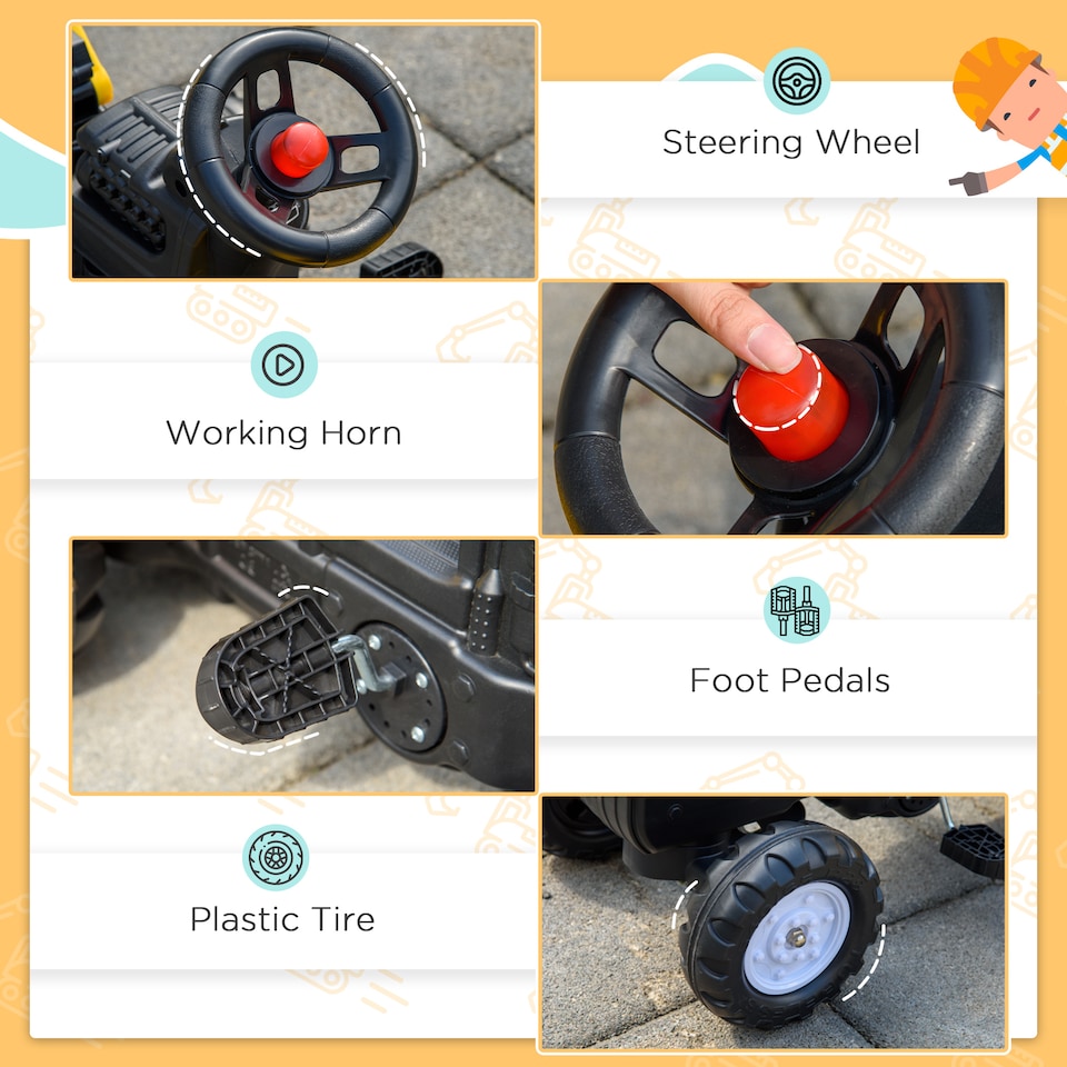 image 1 of HOMCOM Kids Pedal Go Kart Children Ride On Digger Tractor Toy Car Excavator For 3 - 6 Years