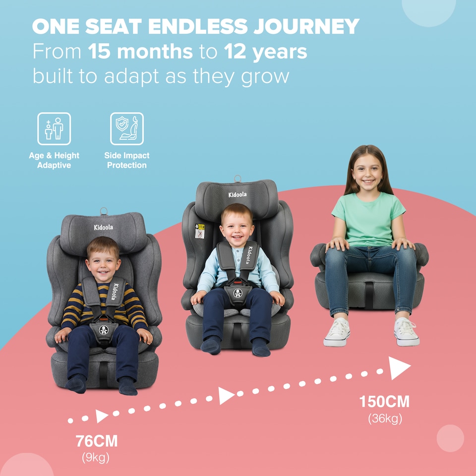 image 1 of Kidoola ISOFIX Car Seat, R129 i-Size, 15 Months to 12 Years, Grey