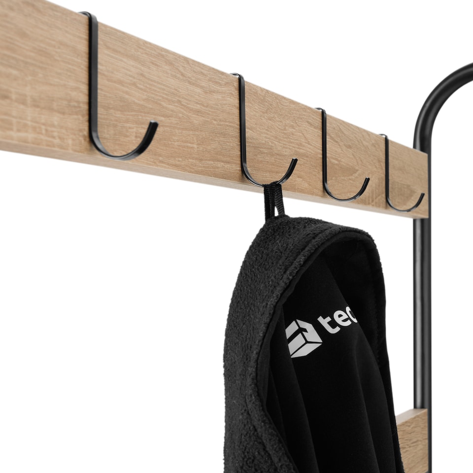 image 1 of Coat Stand - shoe rack, seat, 2 shelves and 9 coat hooks | Brown | industrial wood light, oak Sonoma | One Size | 1