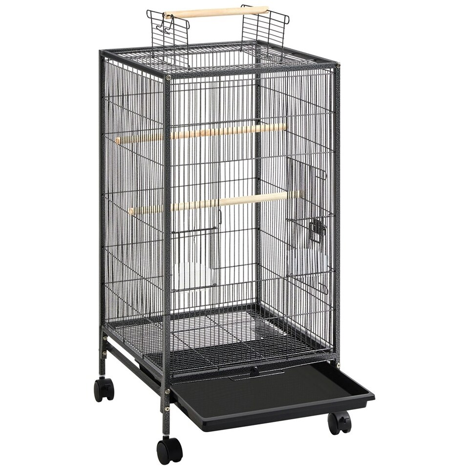 image 1 of Yaheetech 100.5 cm Tall Wrought Iron Bird Cage with Rolling Stand Black