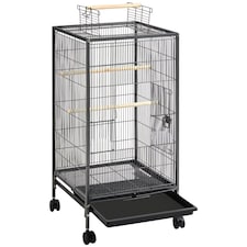 Yaheetech 100.5 cm Tall Wrought Iron Bird Cage with Rolling Stand Black