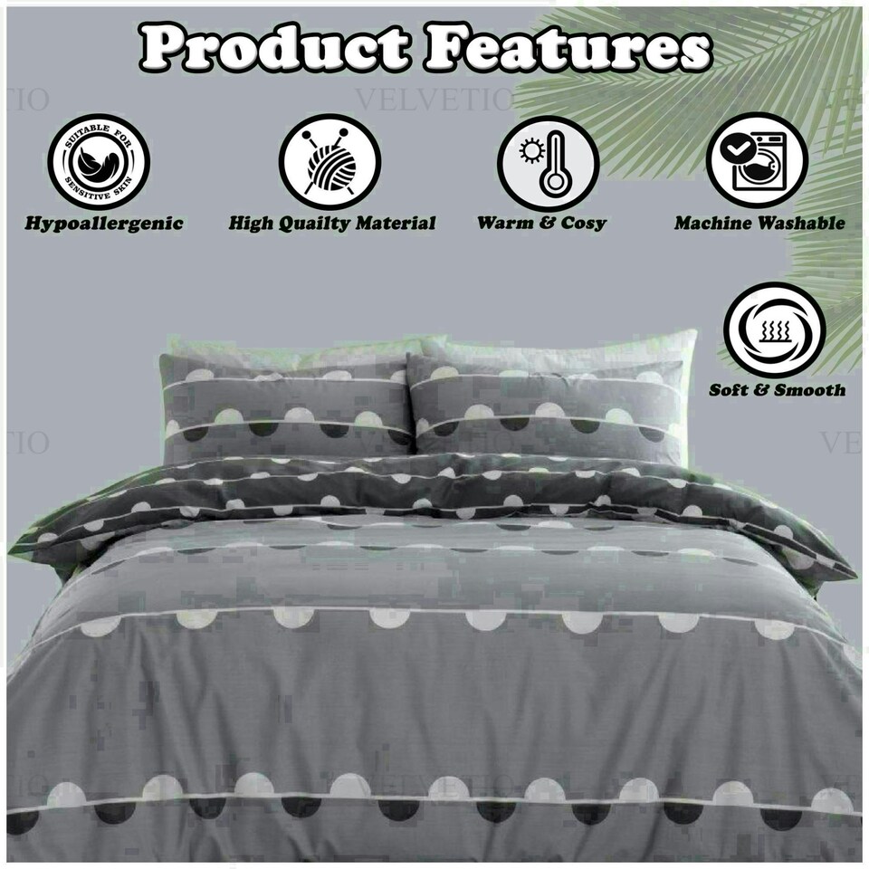 image 1 of Simple Reversible Geo Printed Duvet Cover Set Polycotton Beddings Grey | King