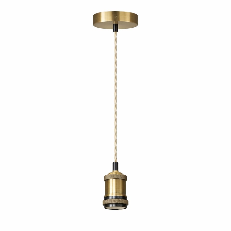 image 1 of CGC Lacey Antique Brass 1.5m Adjustable E27 Ceiling Pendant with Off-White Twisted Cord and Matching Ceiling Rose