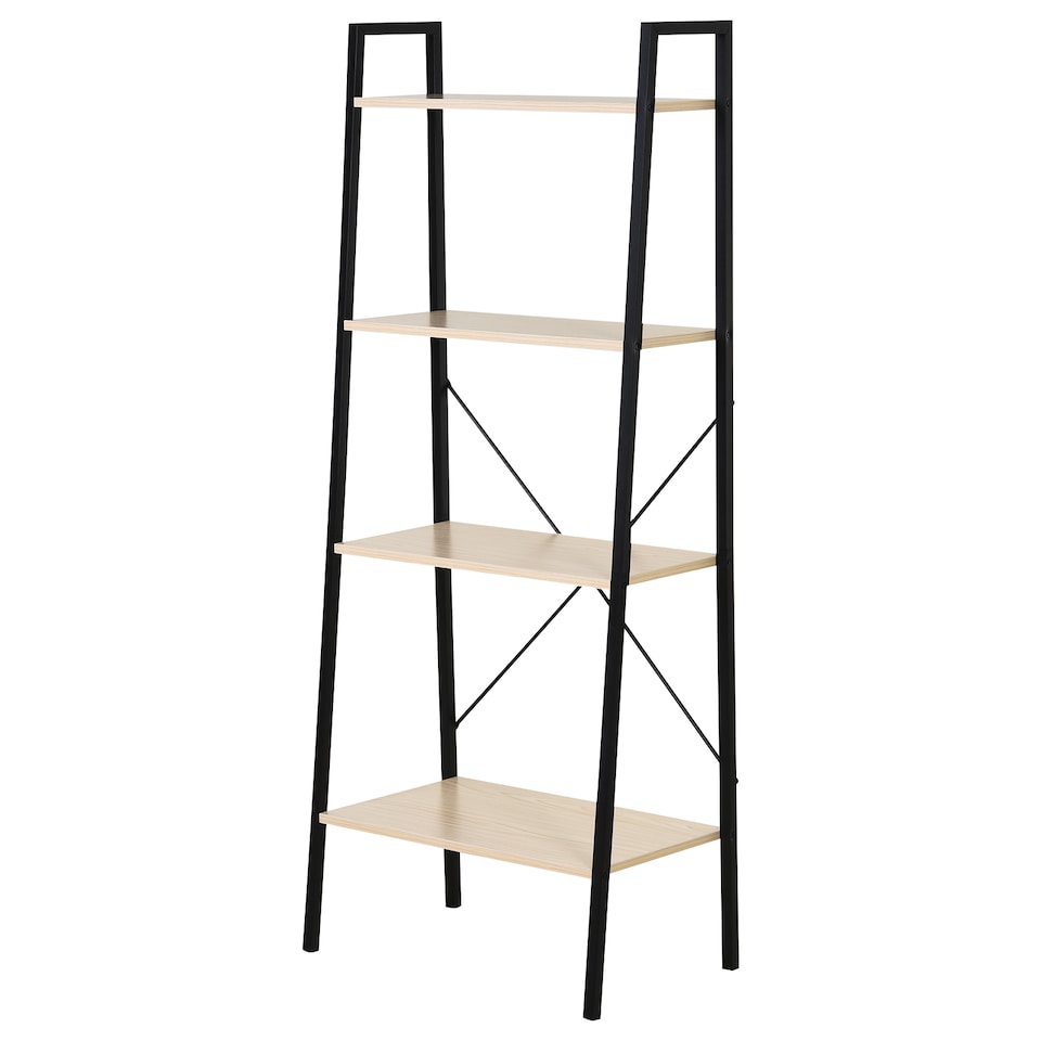image 1 of HOMCOM Ladder Shelf, Bookshelf, 4-Tier Industrial Storage Rack for Living Room, Bedroom, Kitchen, Oak and Black