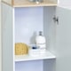 image 4 of Showerdrape Catania Matt White & Bamboo Tall Bathroom Cabinet with Display Shelves