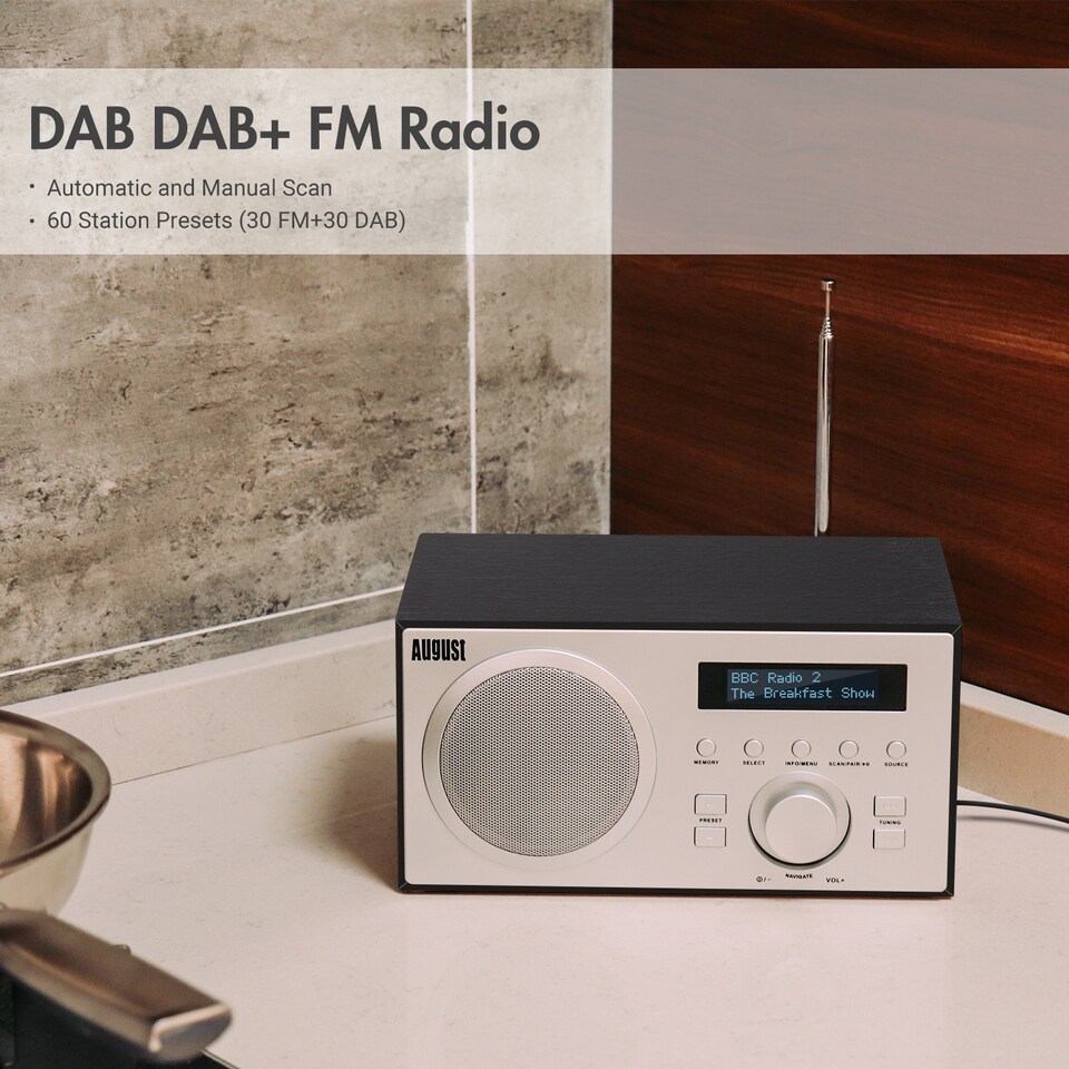 image 1 of Bluetooth Speaker with DAB/DAB+/FM Radio, Dual Alarm Clock, USB MP3 Playback & AUX-In – August MB420B