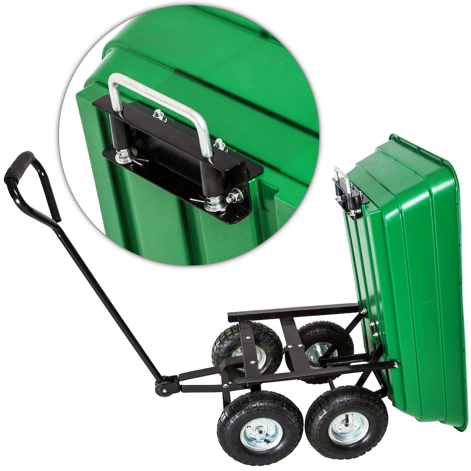 image 1 of Heavy Duty Green Garden Cart with Tipping Barrow Trolley