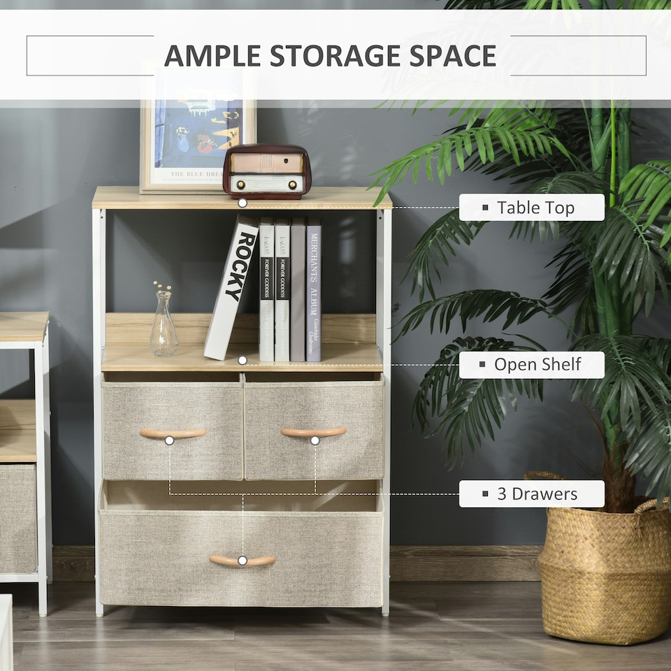 image 1 of HOMCOM 3 Drawer Storage Chest Unit Home w/ Shelves Home