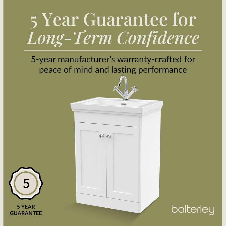 image 1 of Balterley Classic Traditional Bathroom Floor Standing 2-Door Vanity Unit & Fireclay Basin | White | Satin White