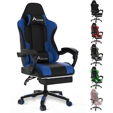 Alivio Ergonomic Gaming Chair with Massage Lumbar Cushion & Retractable Footrest, PU Leather Video Game Chair (Blue)