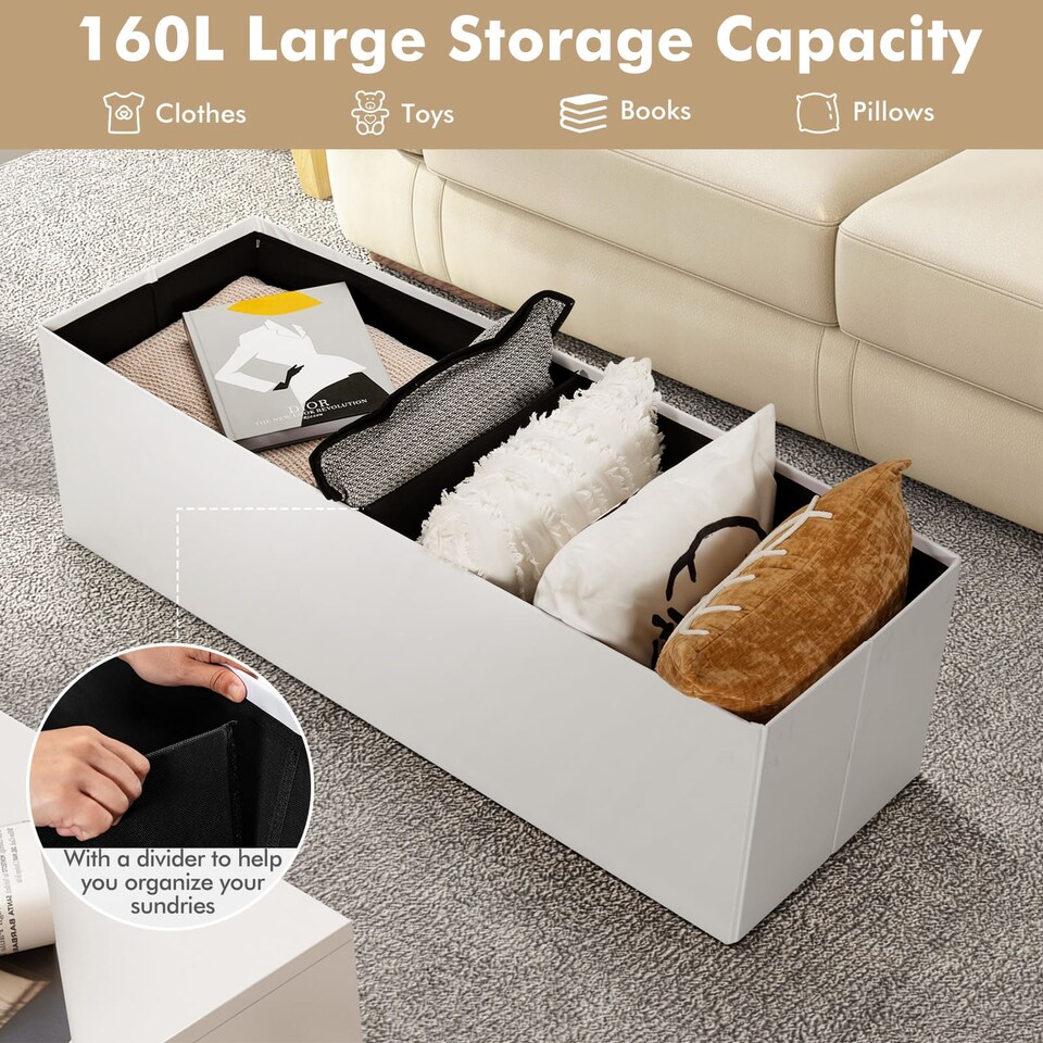 image 1 of COSTWAY Foldable Storage Ottoman Bench Large Storage Chest with Divider
