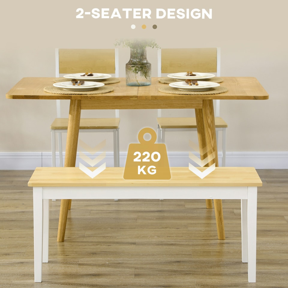 image 1 of HOMCOM Wood Dining Bench Wooden Bench for 2 People, White