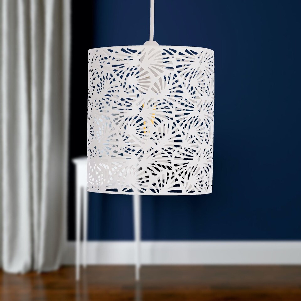 image 1 of Set of 2 Maui - White Cut Out Metal Leaf Pendant Light Shades | White | Small | 2
