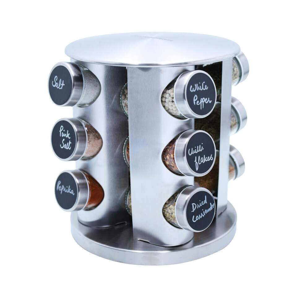 image 1 of Buckingham Stainless Steel Rotating Spice & Herb Rack including 12 Glass Jars Silver
