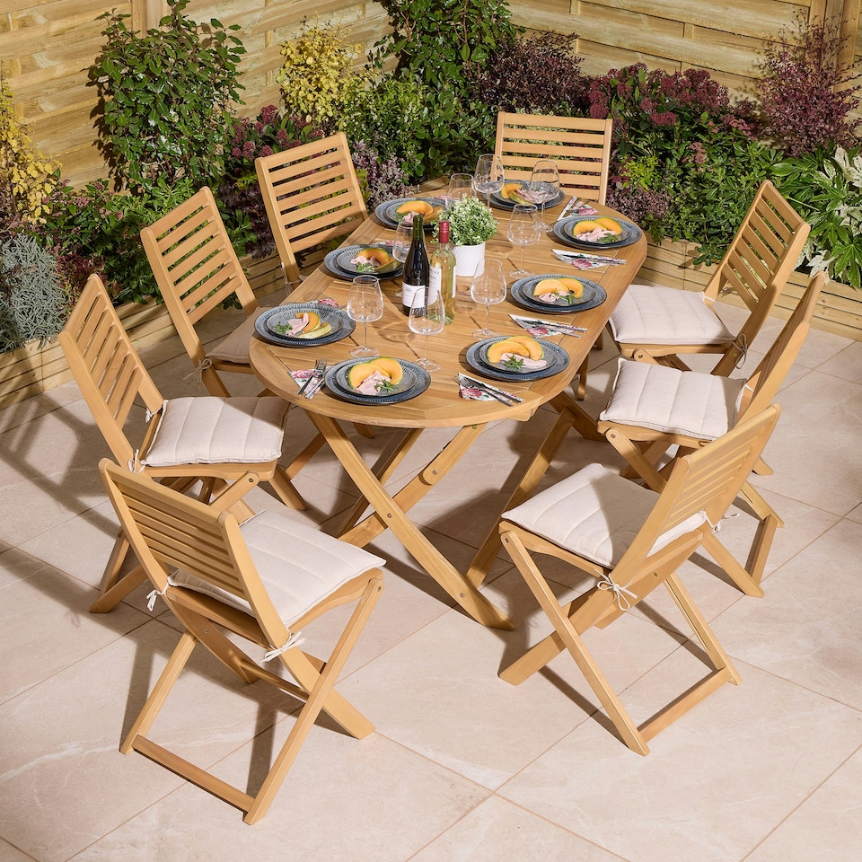 image 1 of Rowlinson Ashdown Folding 8 Seat Oval Dining Set with Cushions | Multi | Natural | 9