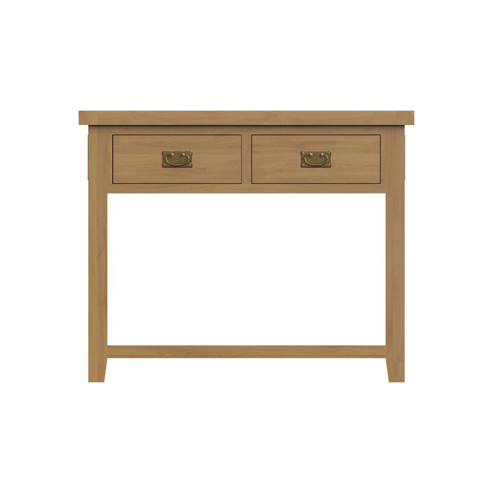 image 1 of Robus Solid Oak Console Table 2 Drawer Brown