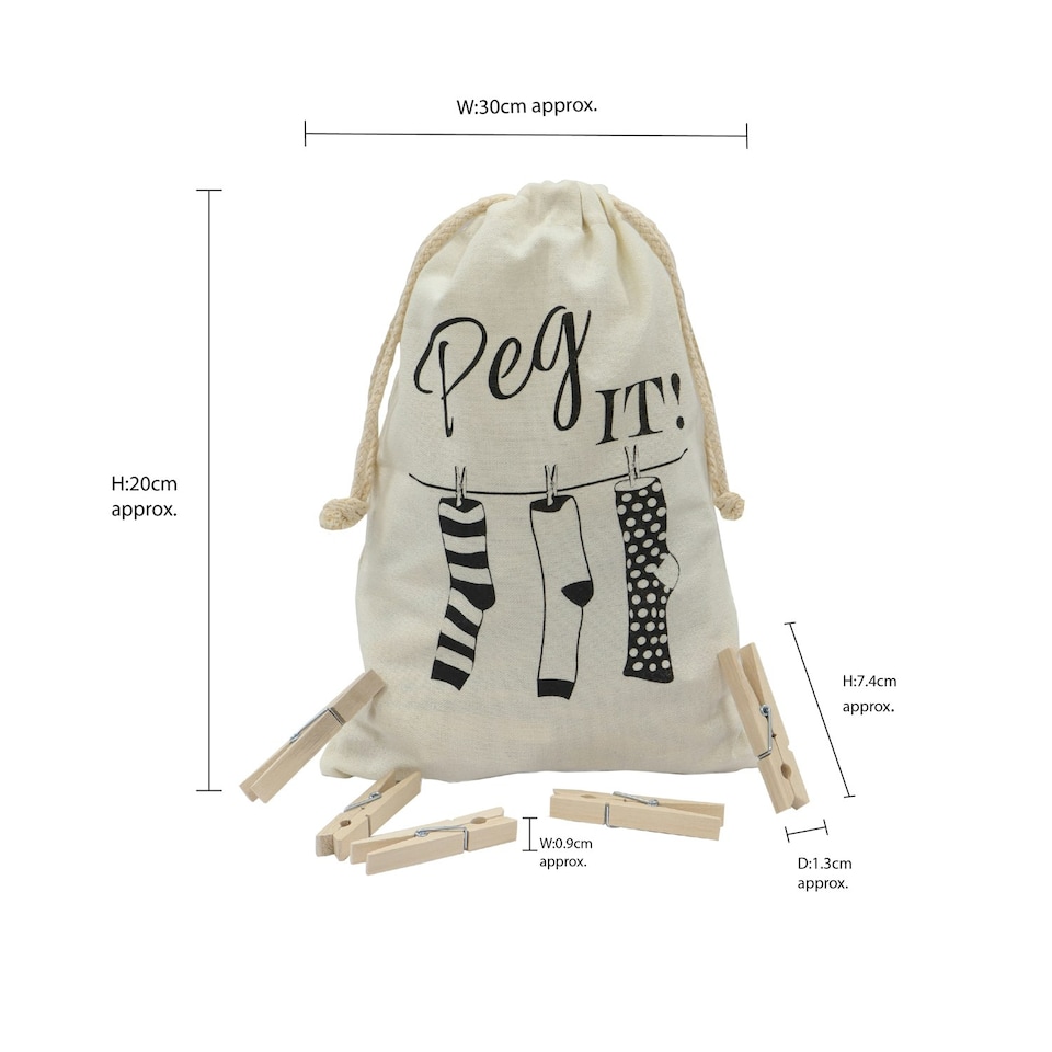 image 1 of JVL Peg It Bag with Wooden Pegs, Pack of 100