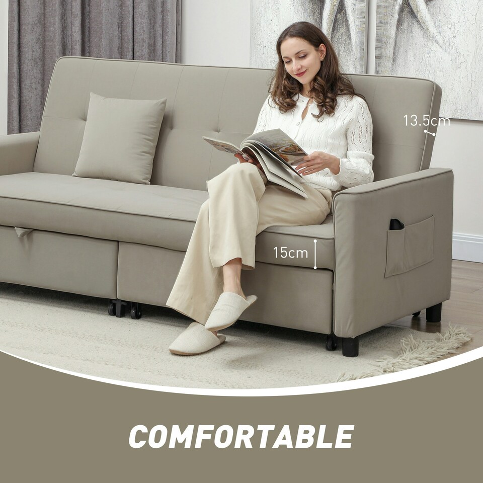 image 1 of HOMCOM Reversible L-Shaped Sectional Sofa Bed with Cushions, Beige