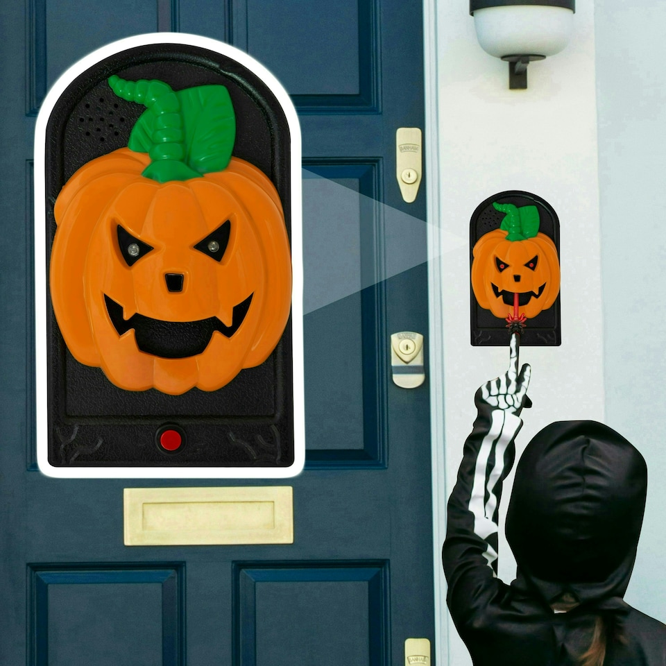 image 1 of Halloween Pumpkin Doorbell with Red Glowing LEDs and Sounds