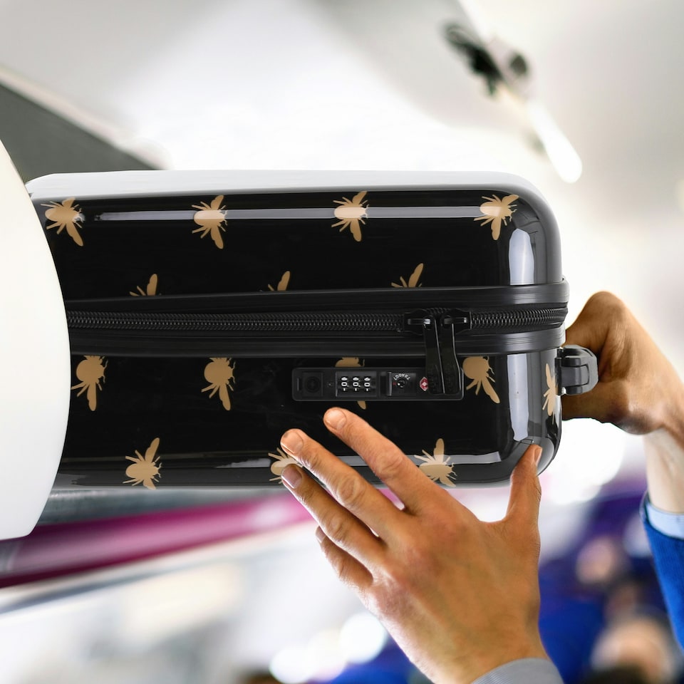 image 1 of Flight Knight Carry On Suitcase - 8 Wheel TSA Lock USB Port - Anti Crack Case Hard Luggage Approved for easyJet, Jet2, BA Black | Black/Gold Butterfly | Cabin Bag