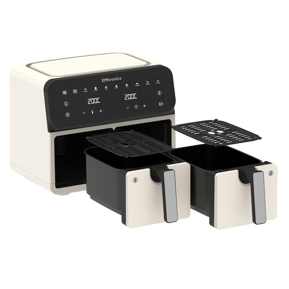 image 1 of EMtronics 8 Litre Double Basket Air Fryer Large Digital Dual with Timer - Cream