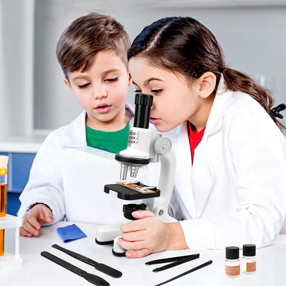 image 1 of Kids Microscope Kit - Portable Science Set with LED Light, Smartphone Holder & 15 Accessories Educational STEM Toy