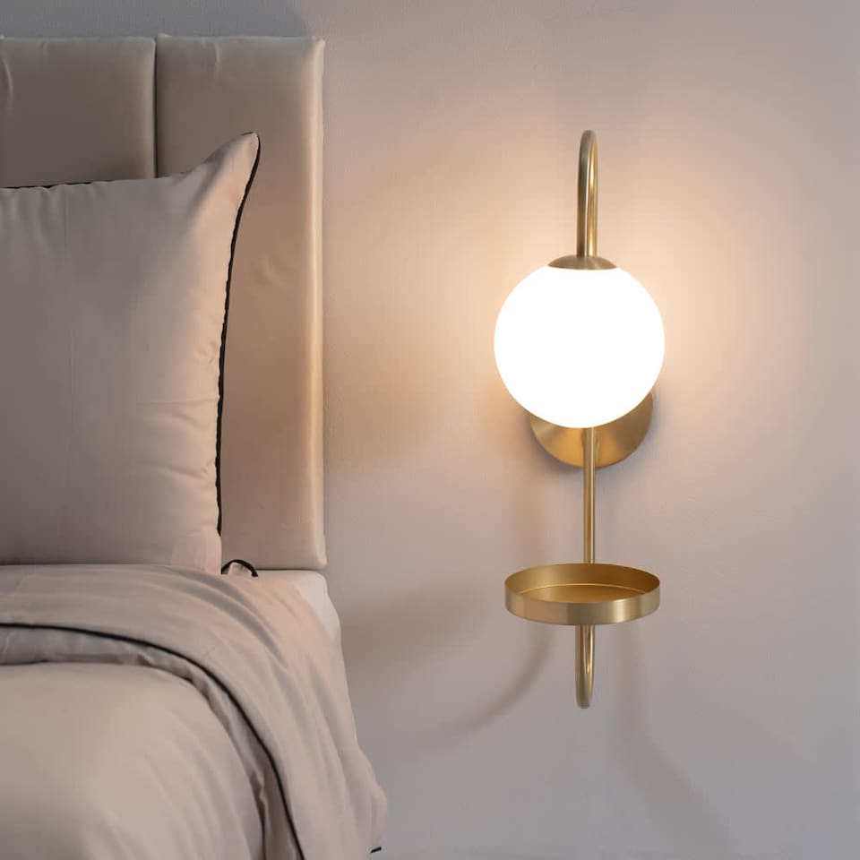 image 1 of ValueLights Milo Frosted Glass Globe Shade Curved Gold Wall Light | Gold