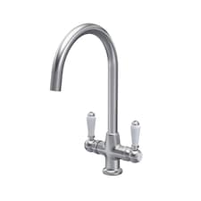 Traditional Kitchen Sink Mono Mixer Tap, Brushed Nickel White Lever | Silver | Brushed Nickel | 1