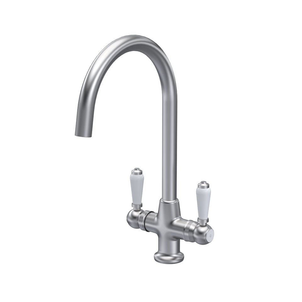 image 1 of Traditional Kitchen Sink Mono Mixer Tap, Brushed Nickel White Lever | Silver | Brushed Nickel | 1