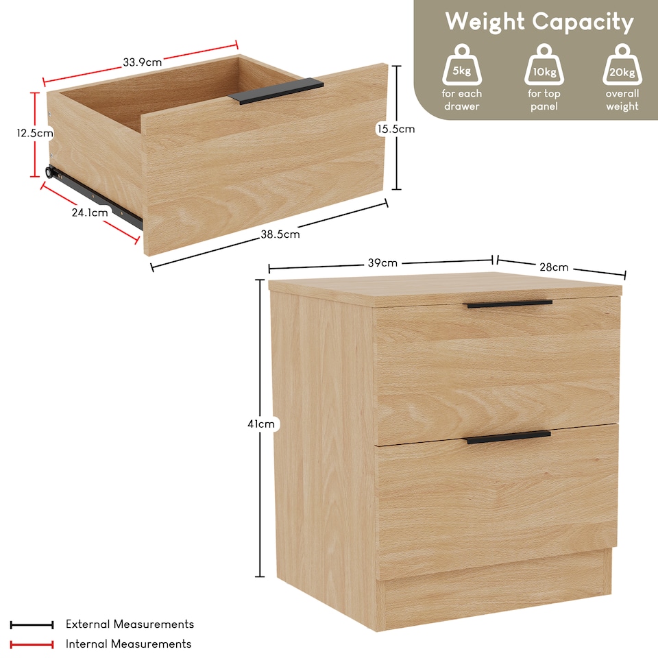 image 1 of Vida Designs Trega 2 Drawer Bedside Chest Bedroom Storage Unit, (H) 41cm x (W) 39cm x (D) 28cm, Pine, Set of 2