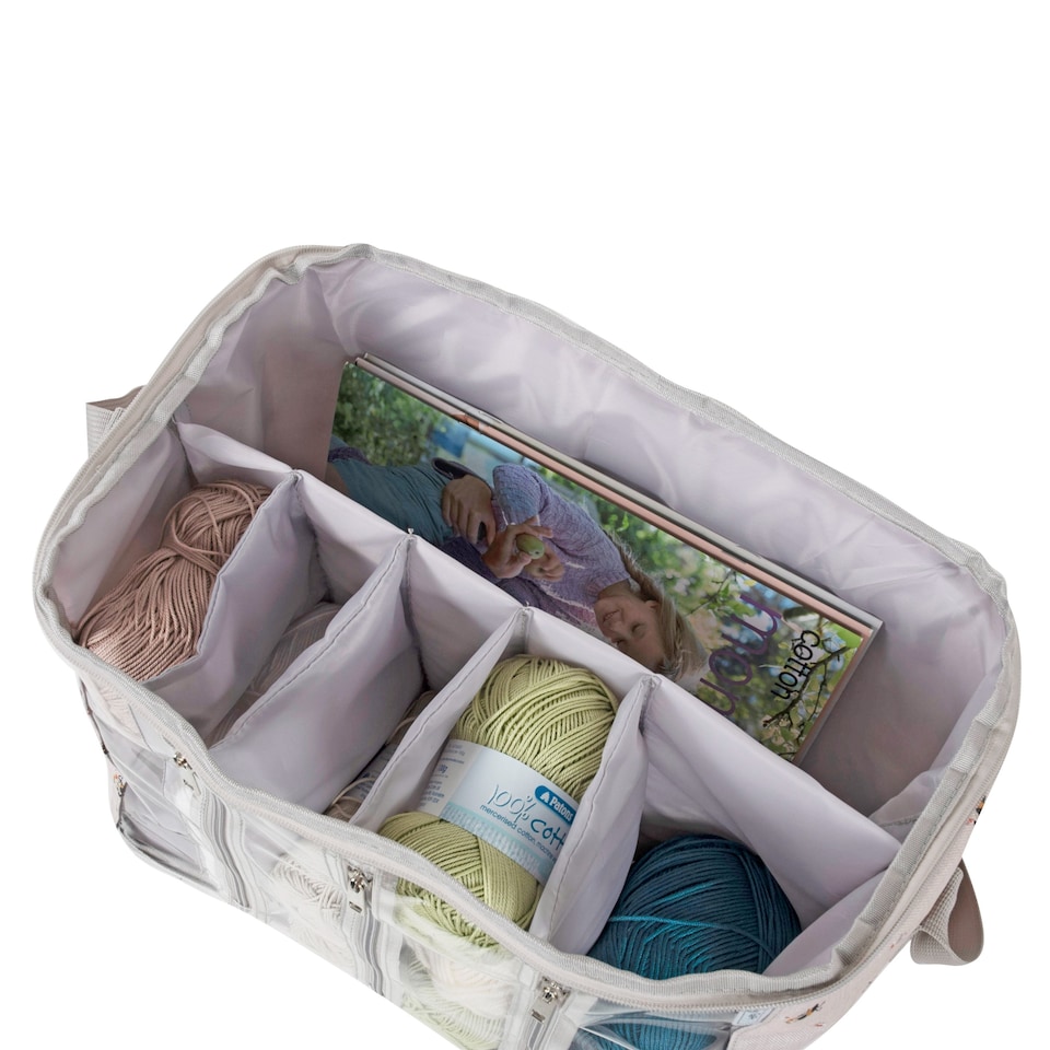 image 1 of Hobby Gift Knitting Bag with Yarn Storage - Bee Design, 25x40x30cm, Multi-Compartment, Crochet & Knitting