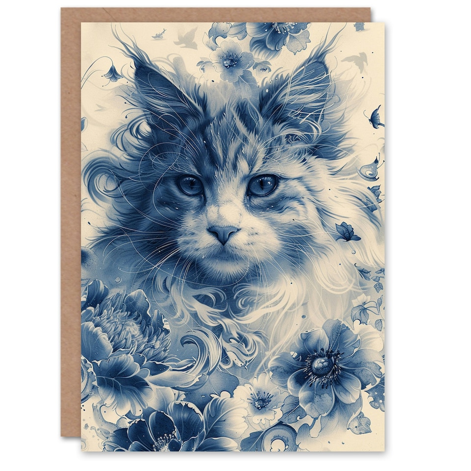 image 1 of Cat Lover Maine Coon Floral Chinese Pattern Her Birthday Card