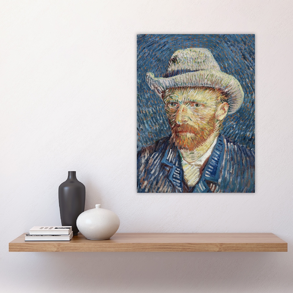 image 1 of Self Portrait Grey Felt Hat Van Gogh Vintage Huge Wall Art Print 18X24 In