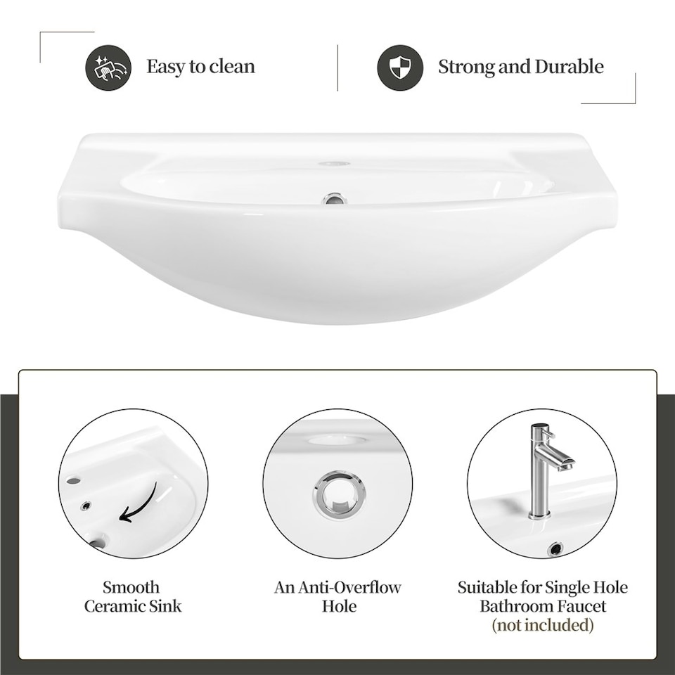 image 1 of Yaheetech Freestanding Bathroom Cabinet with Ceramic Sink White | White